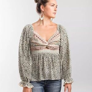 Women’s ANGIE Mixed print twist long sleeve top- Size Small